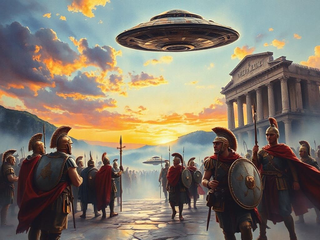 UFO Invasion of Ancient Rome, Gouache Style