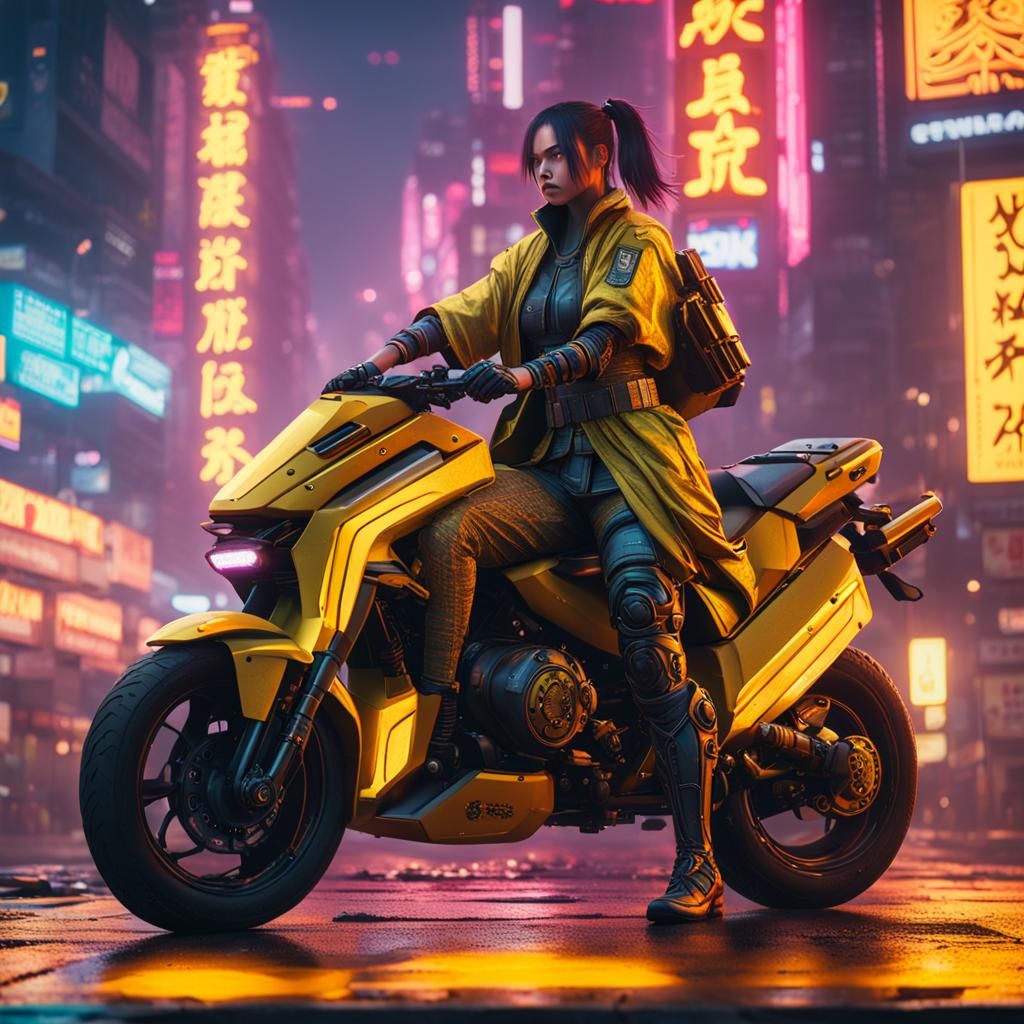 Female Samurai Warrior in Cyberpunk Style