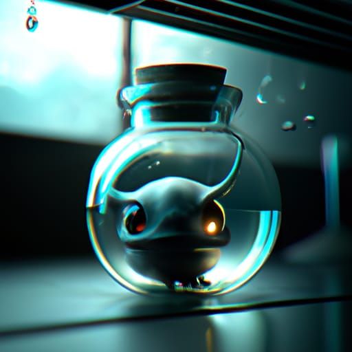 Eerie Alien in Glass Jar: Dark Fantasy Concept Art