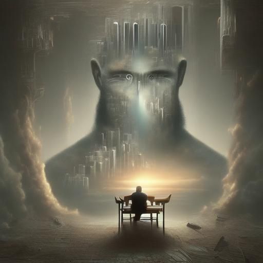 Man Contemplates Time and Memory in Sci-Fi Style