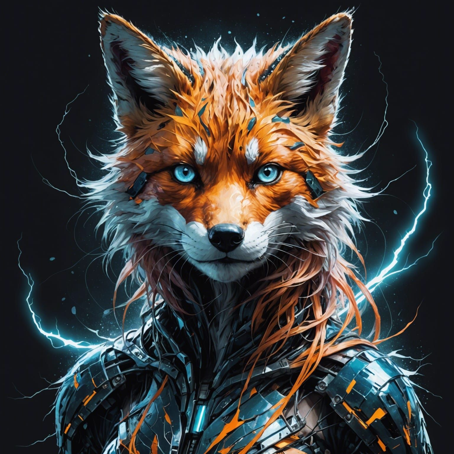Electric Fox in Hyper-Realistic Digital Illustration