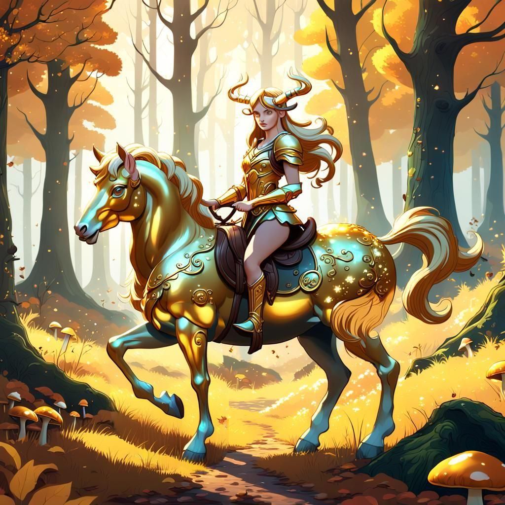 Golden Centaur in Autumn Forest Glade
