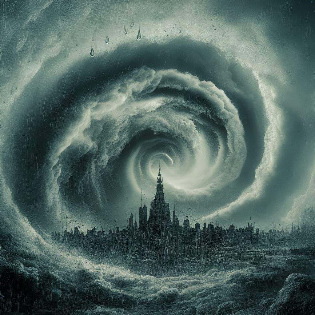 Cityscape Against a Swirling Vortex: Double Exposure Art