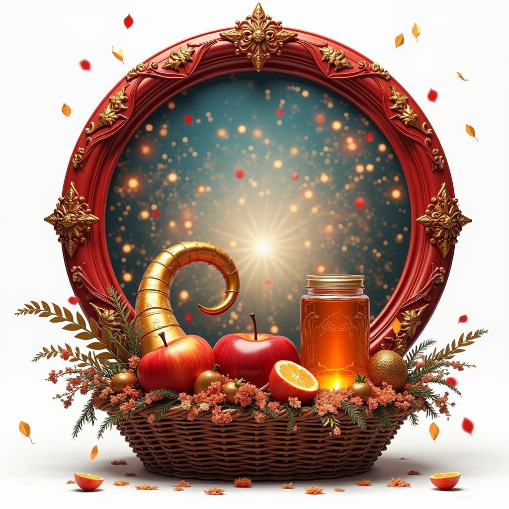 Fantasy New Year Scene with Ram's Horn and Honey