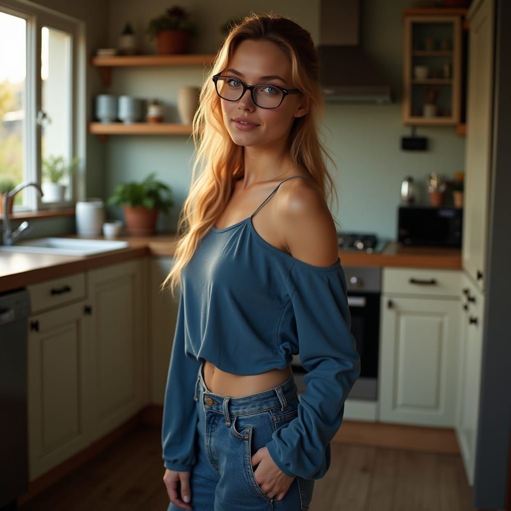 Serene Scandinavian Woman in a Cozy Kitchen