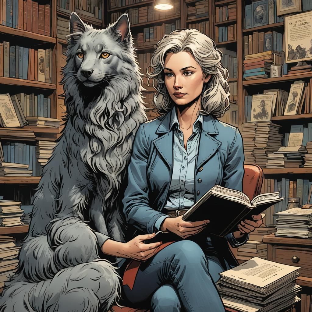 Woman with Nebelung Cat in Comic Book Art