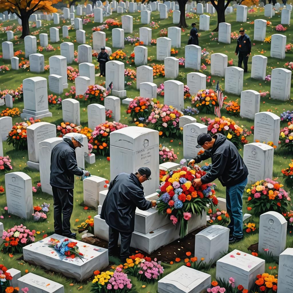 Arlington Cemetery Grave Decoration in Graffiti Art Style