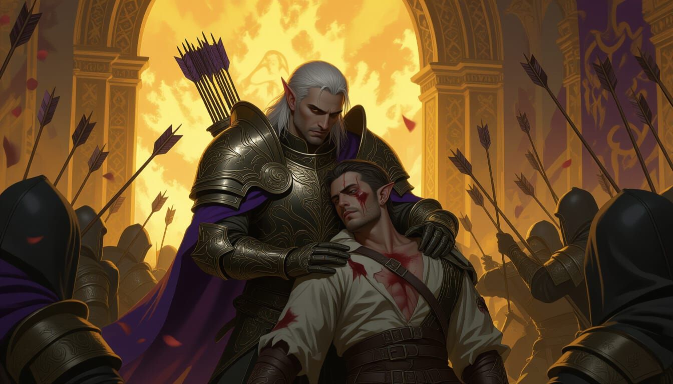 High Elf Shields Adventurer in Dark Fantasy Landscape