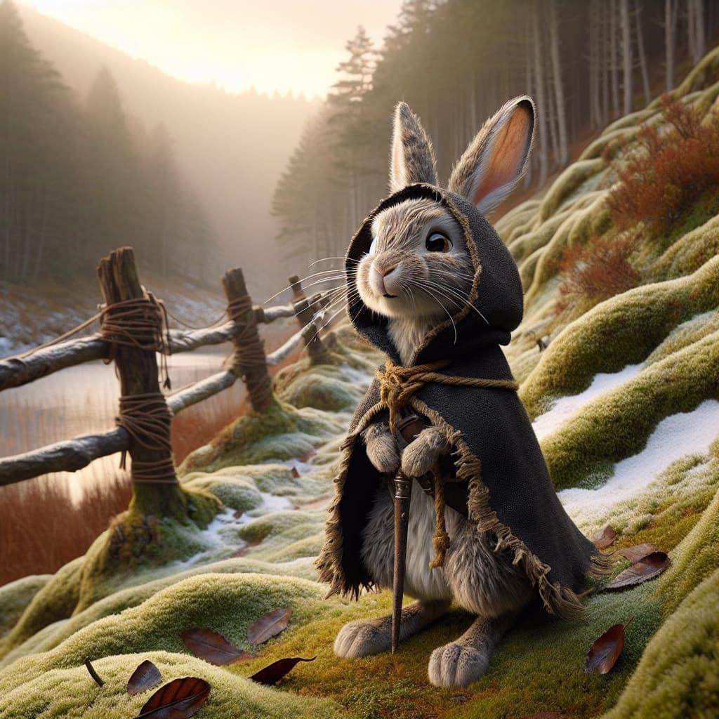 Anthropomorphic Jackrabbit Embarks on a Winter Quest