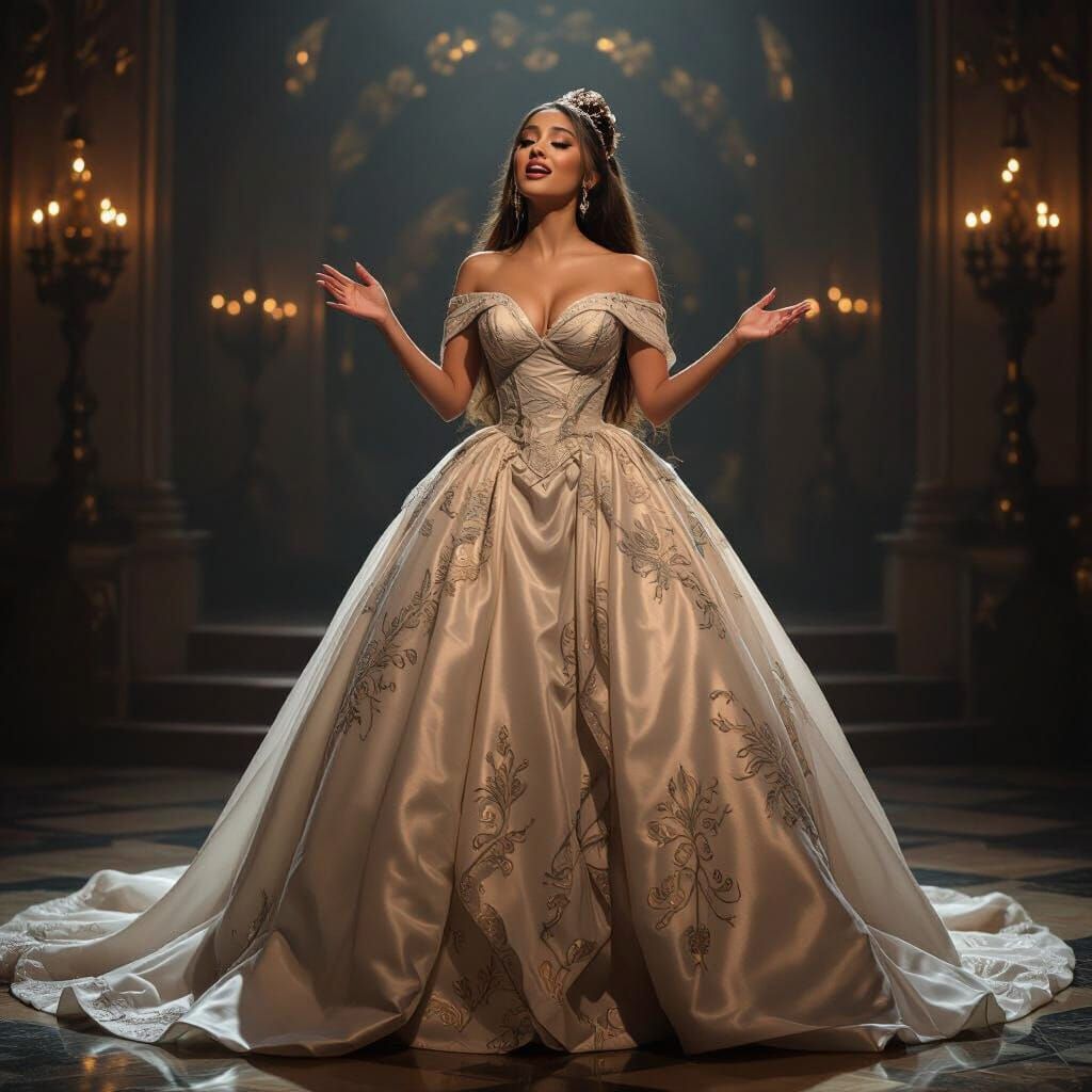 Singer in Gown: Art Nouveau Photorealistic Portrait