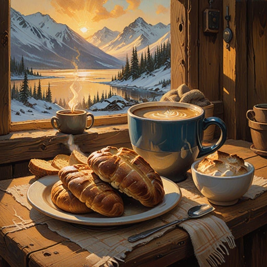 Alaskan Sourdough Coffee: Impressionistic Oil Painting