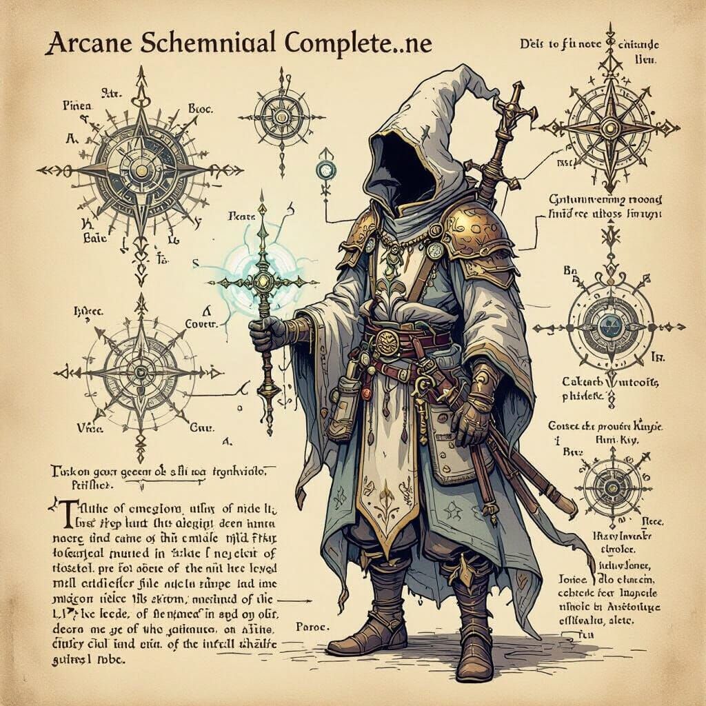 Detailed Arcane Schematic with Magic Sigils in Fantasy Style