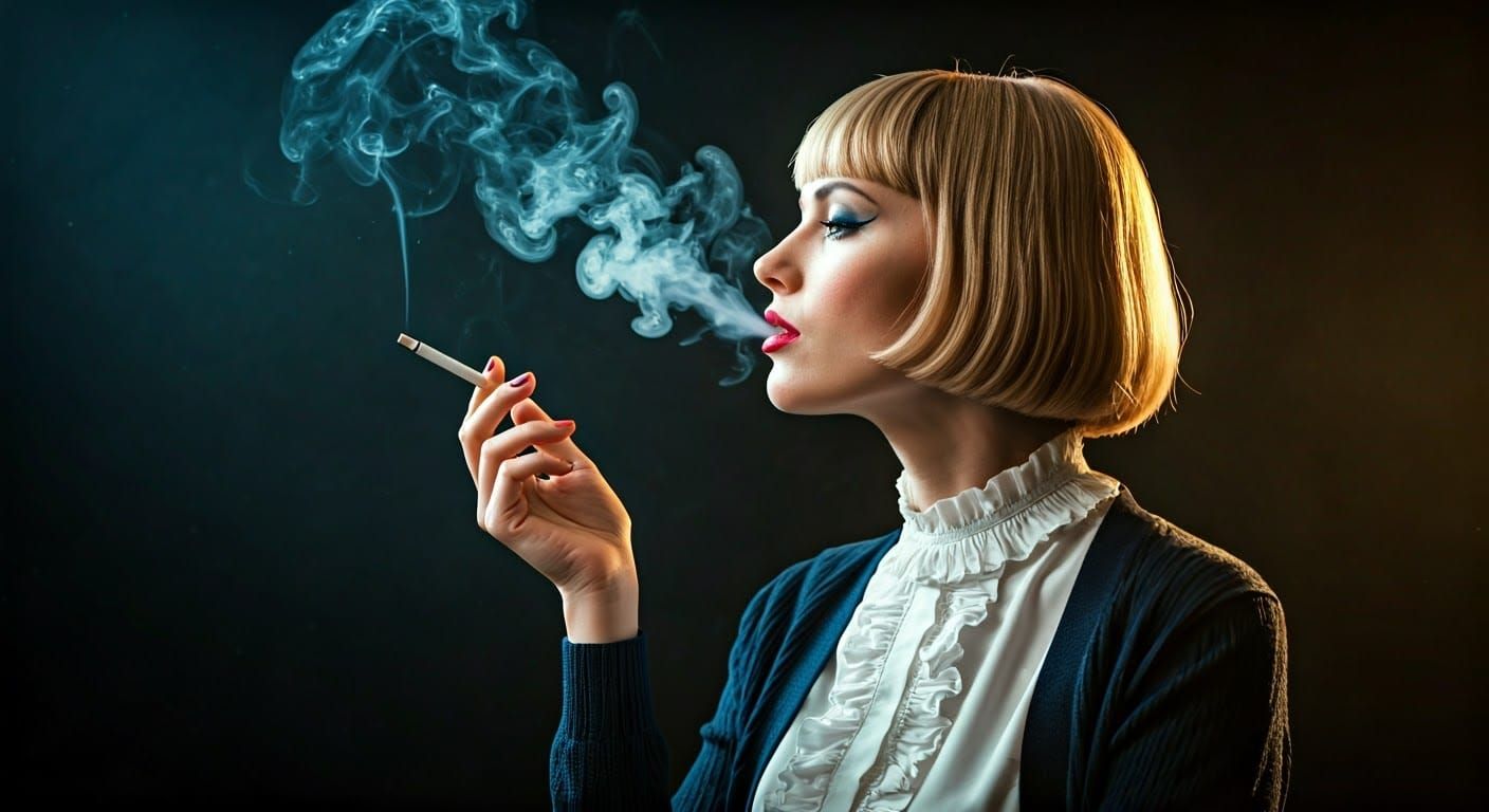 Vintage Glamour: Woman in Smoky Cinematic Portrait