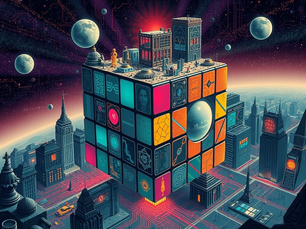 Fractal Cityscape in Decopunk Spacecore Aesthetic