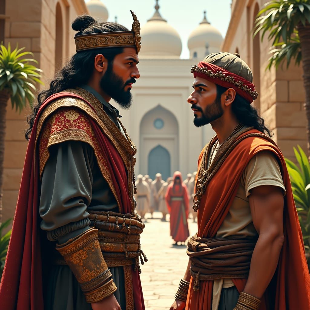 Sultan and Villager in Dramatic Confrontation