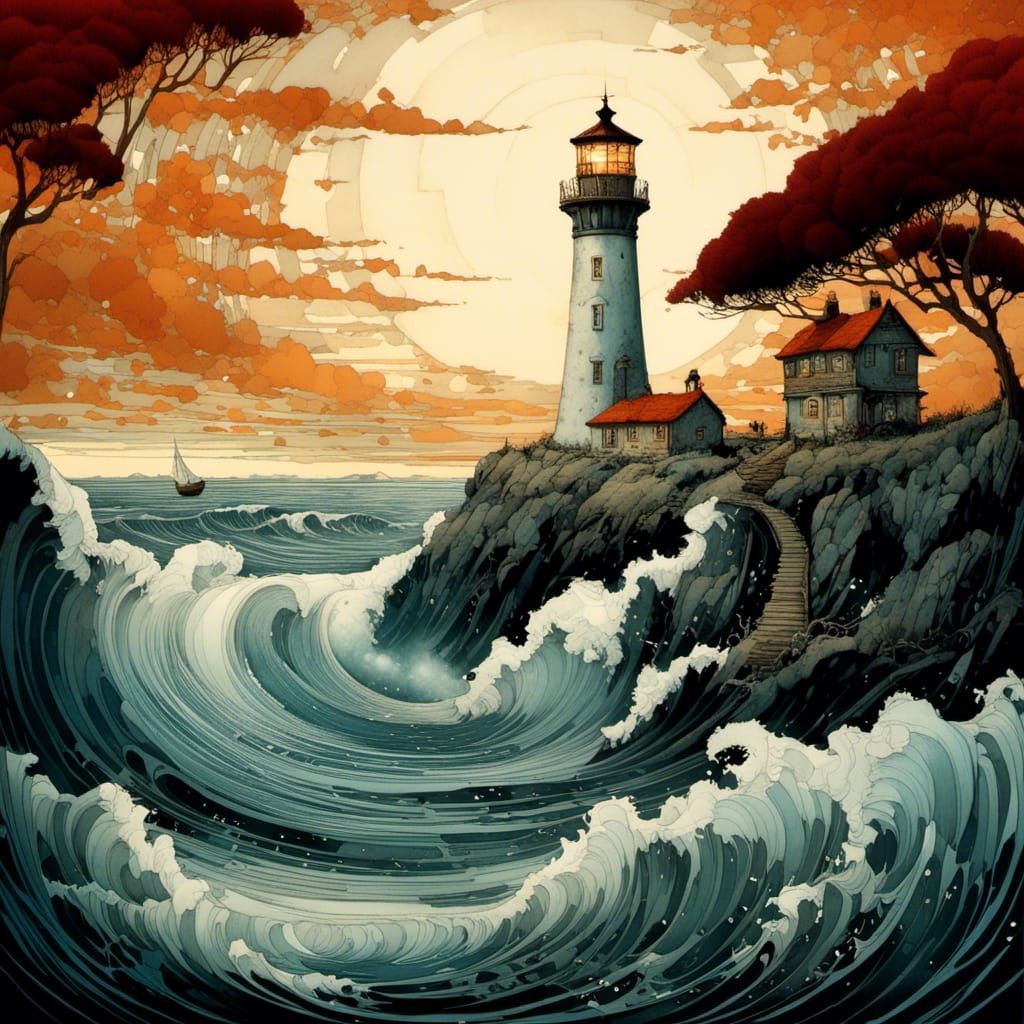 Intricate Lighthouse Illustration From a Past World