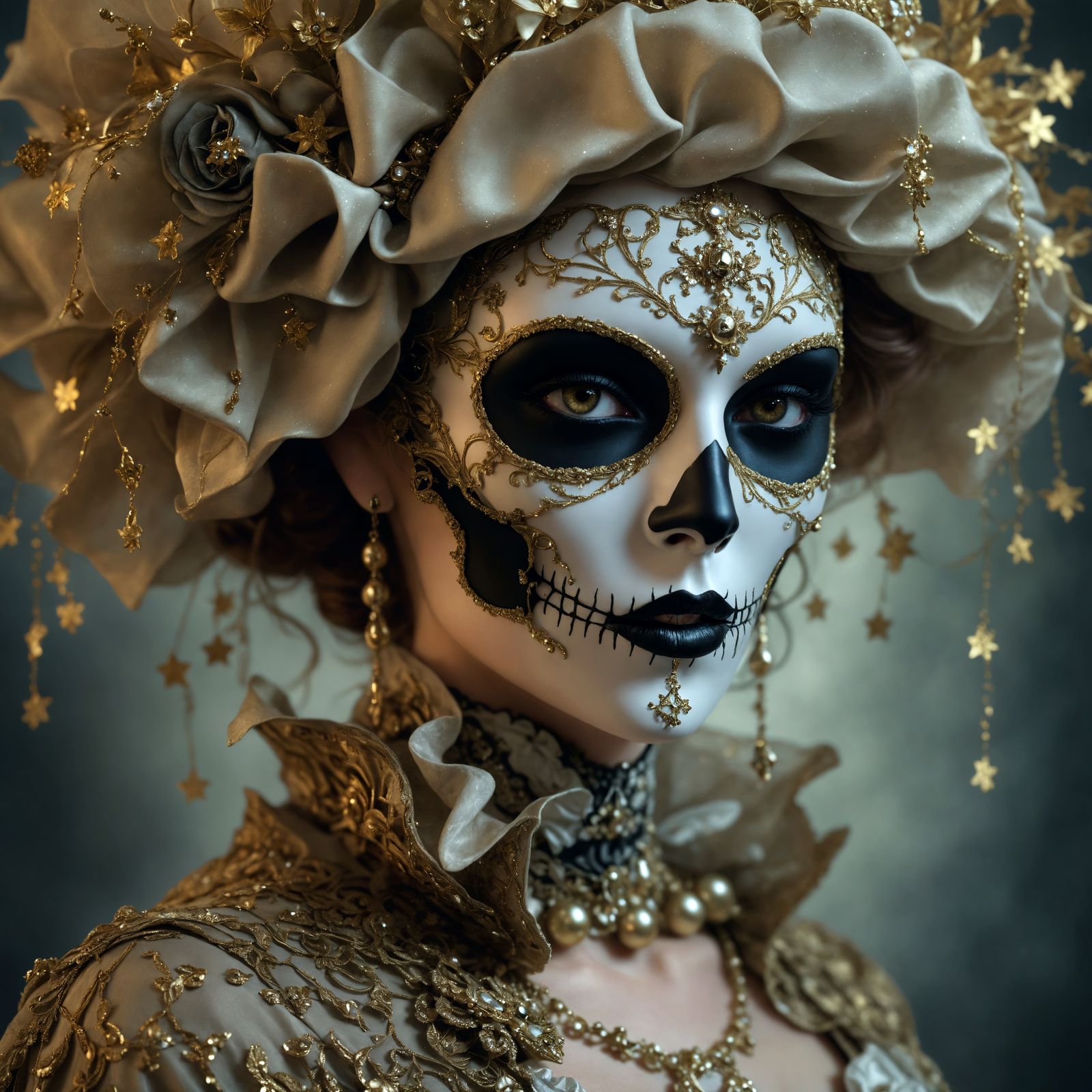 Victorian Lady with Skull Mask Portrait