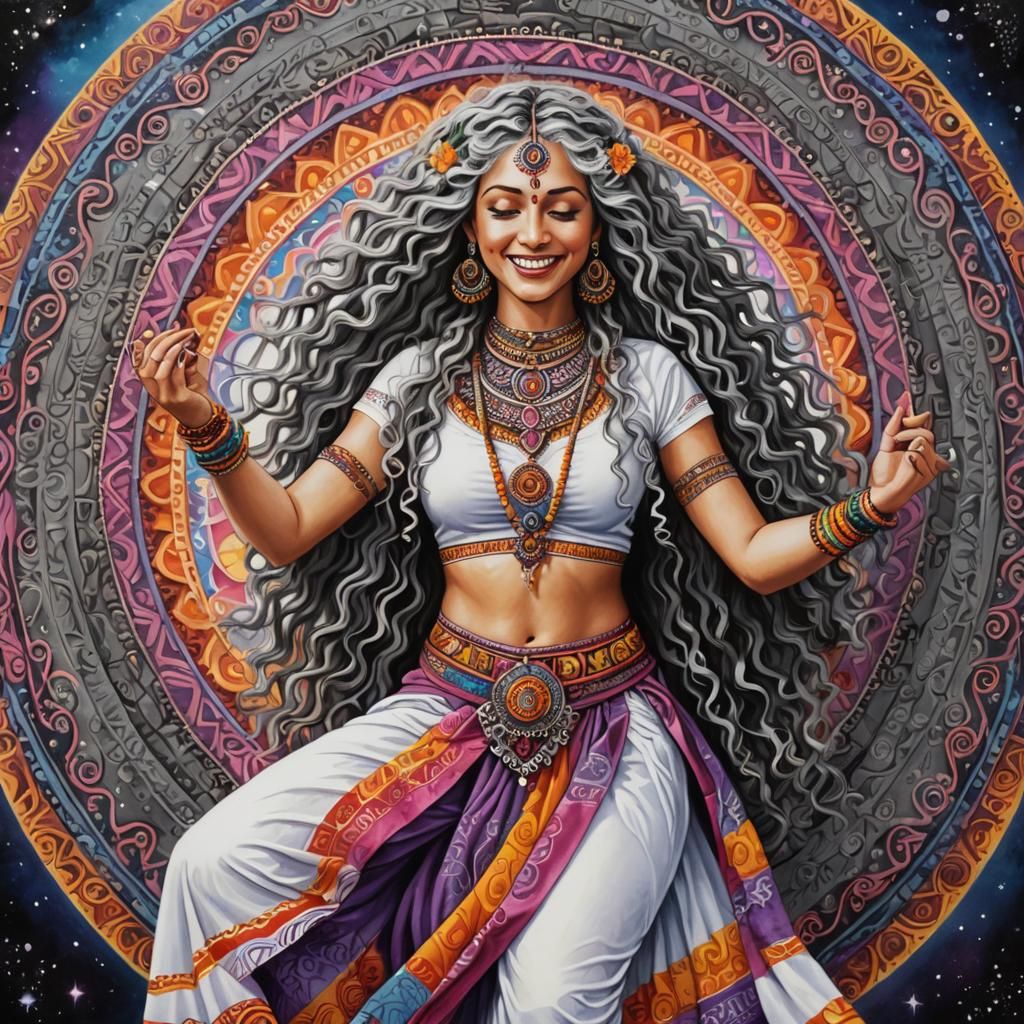 Cosmic Woman Dancing with Hindu Mandala
