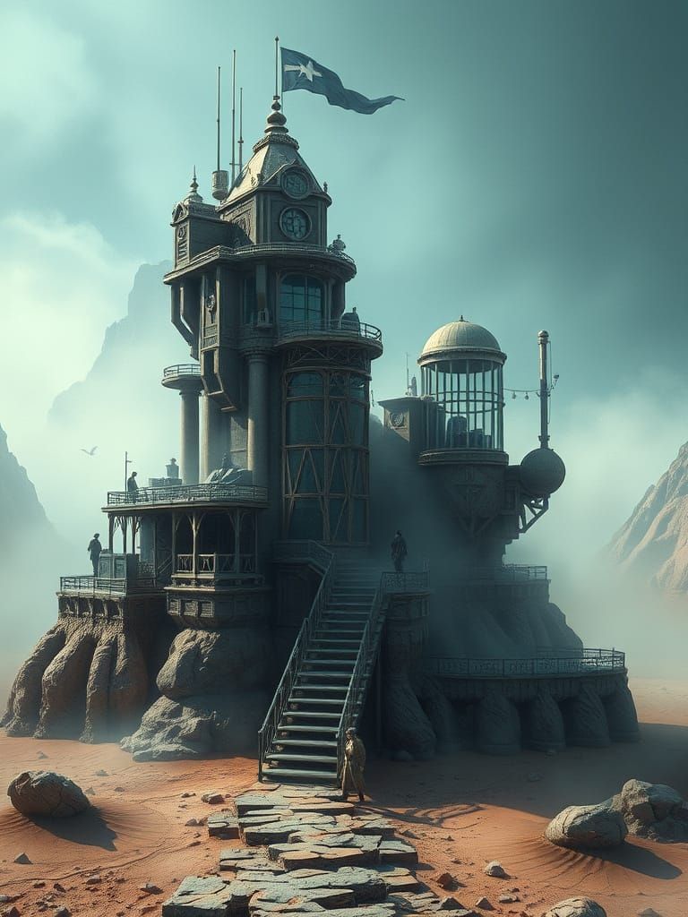 Hyper-Realistic Cyberpunk Wizard in Desert Landscape