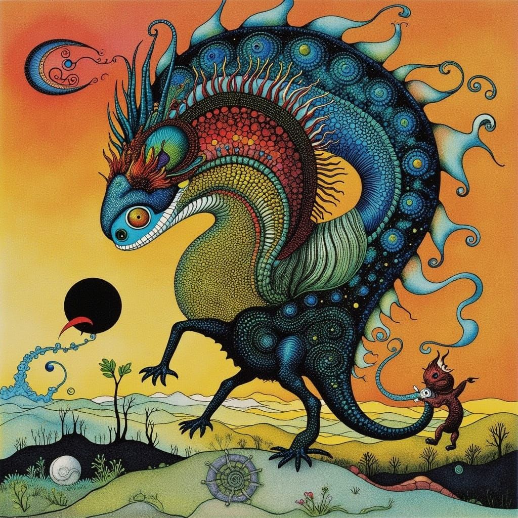 Surreal Rider on a One-Eyed Snake in 3D