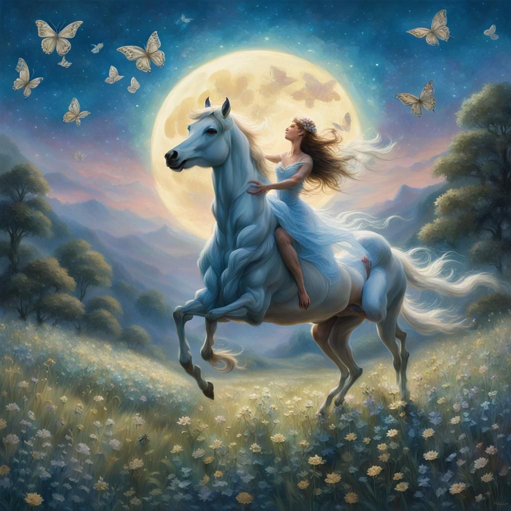 Centaur Dancing in Moonlit Meadow as Magical Realism