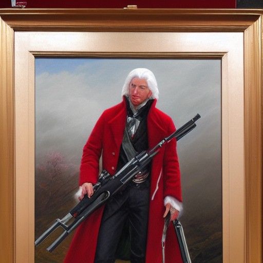 Devil Hunter in Red Coat: Oil Painting