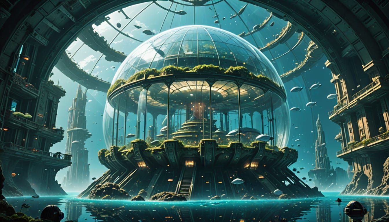 Futuristic Underwater City with Glass Dome