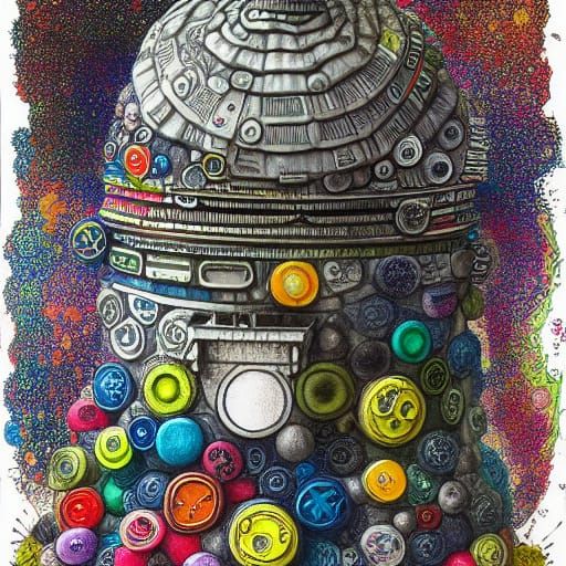 Pop Top Golem: Intricate Mixed Media Ink Illustration
