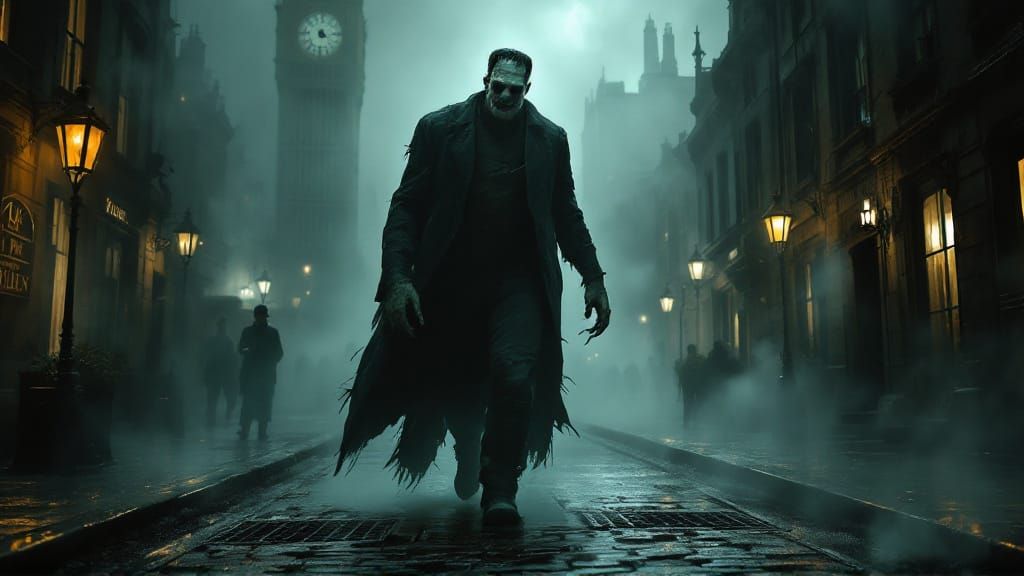 Frankenstein's Monster in Foggy Victorian London