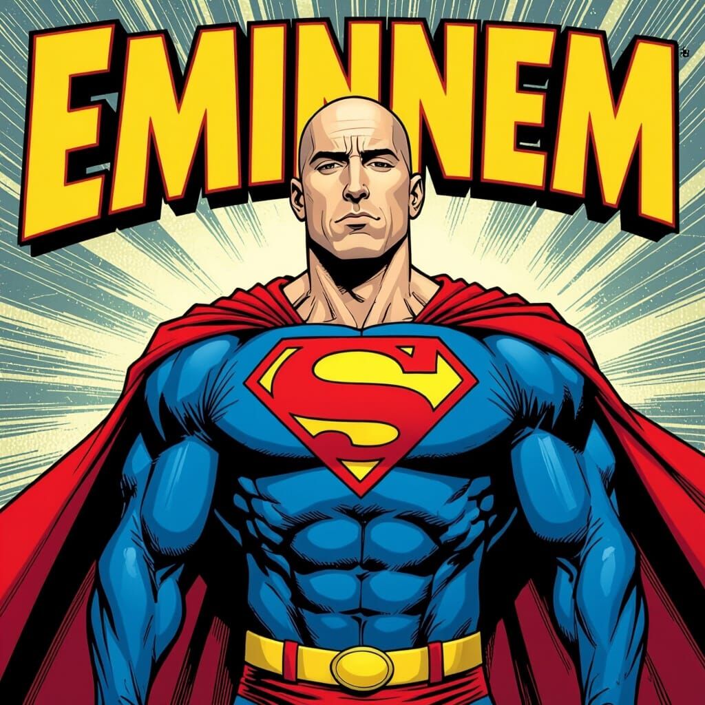 Eminem as Superman in Graphic Novel Style