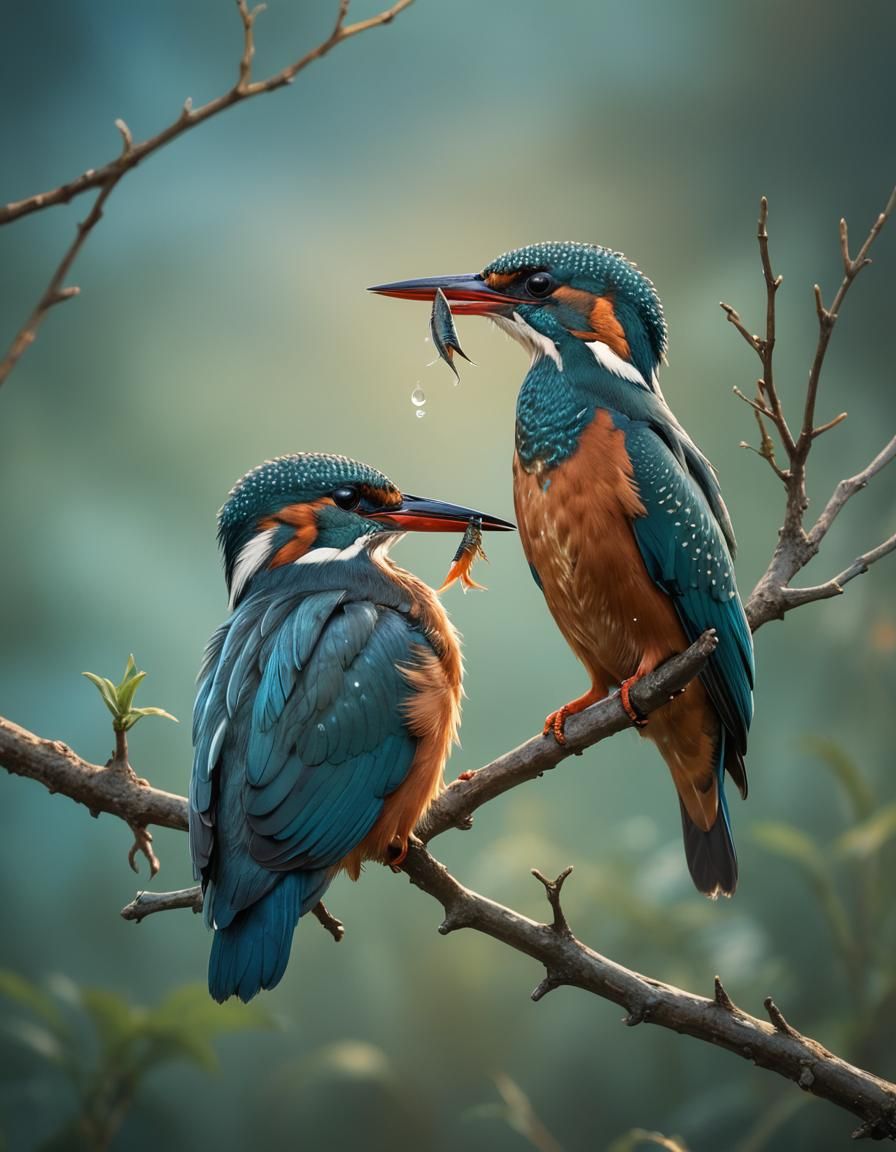 Kingfisher Portrait in Morning Light, Hyperrealistic Digital...