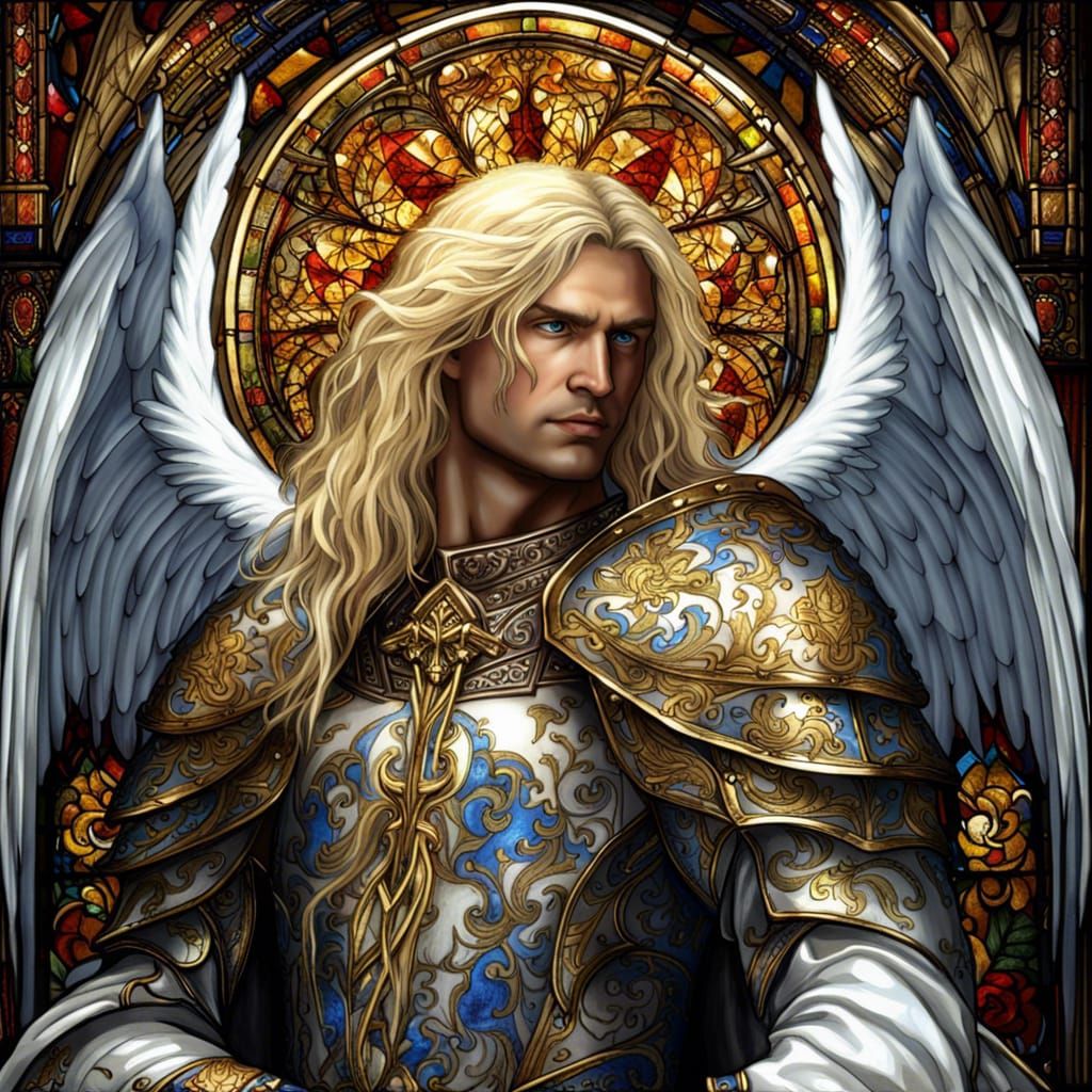 Gothic Angel in White Armor, Digital Art