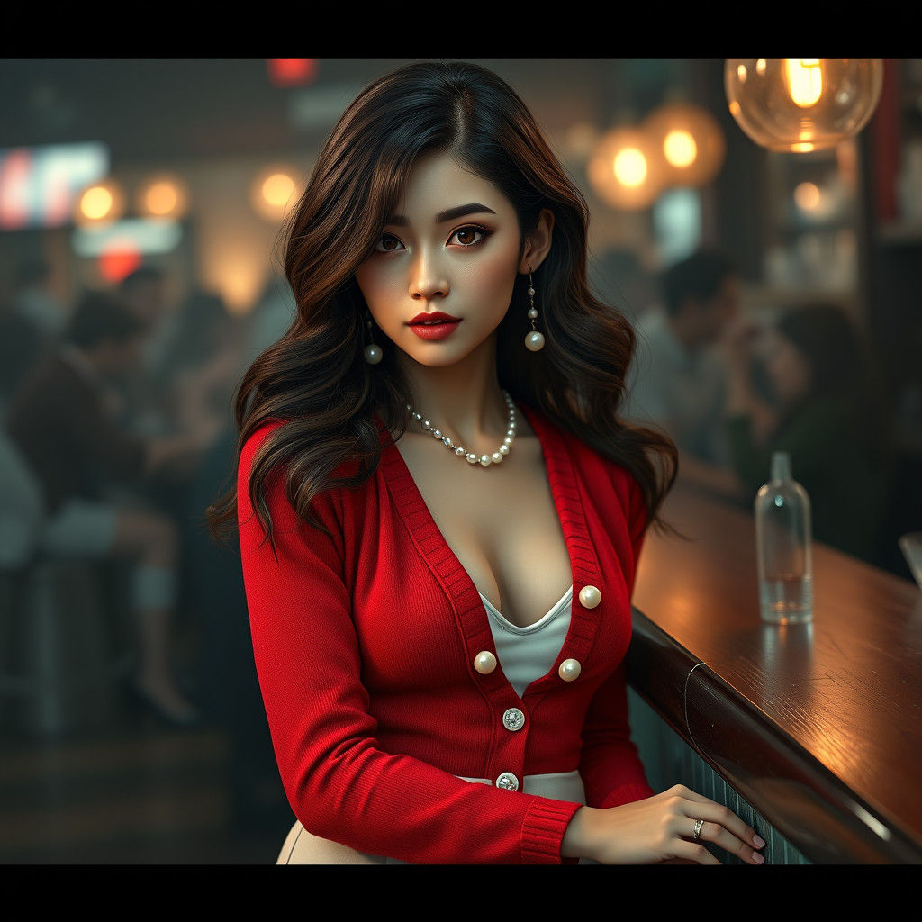 Brunette in Red Cardigan, Fantasy Concept Art