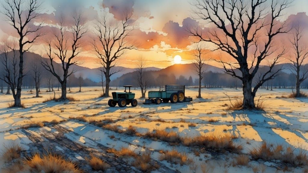 Sunset Rural Landscape Inspired by Turner's Romanticism