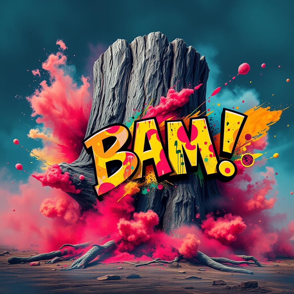 Tree Trunk Explosion: Graffiti Art in Polychromatic Palette