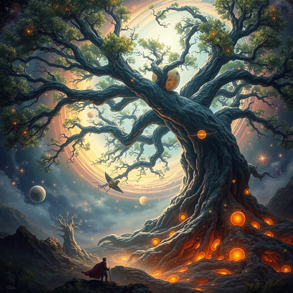 Ethereal Cosmic Tree of Life Illustration