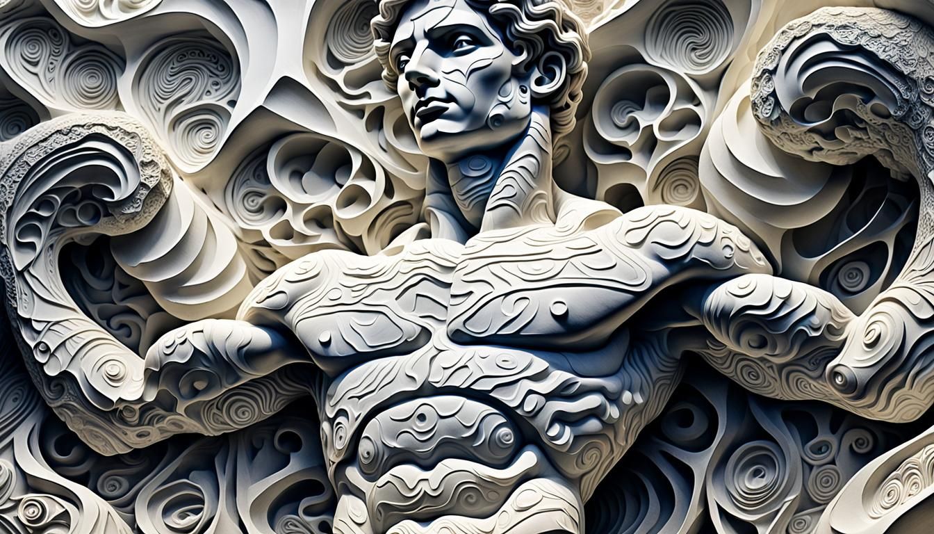 Monochromatic Abstract Fractal Art with Roman Torsos