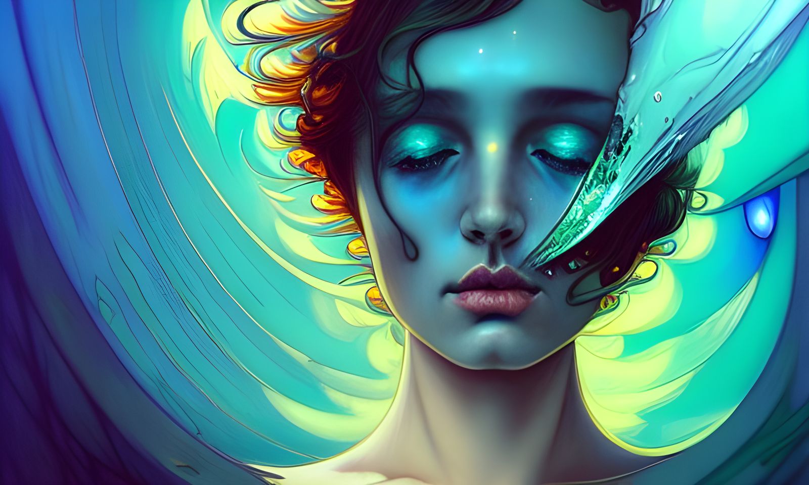 Ethereal Melting Portrait with Emerald Eyes