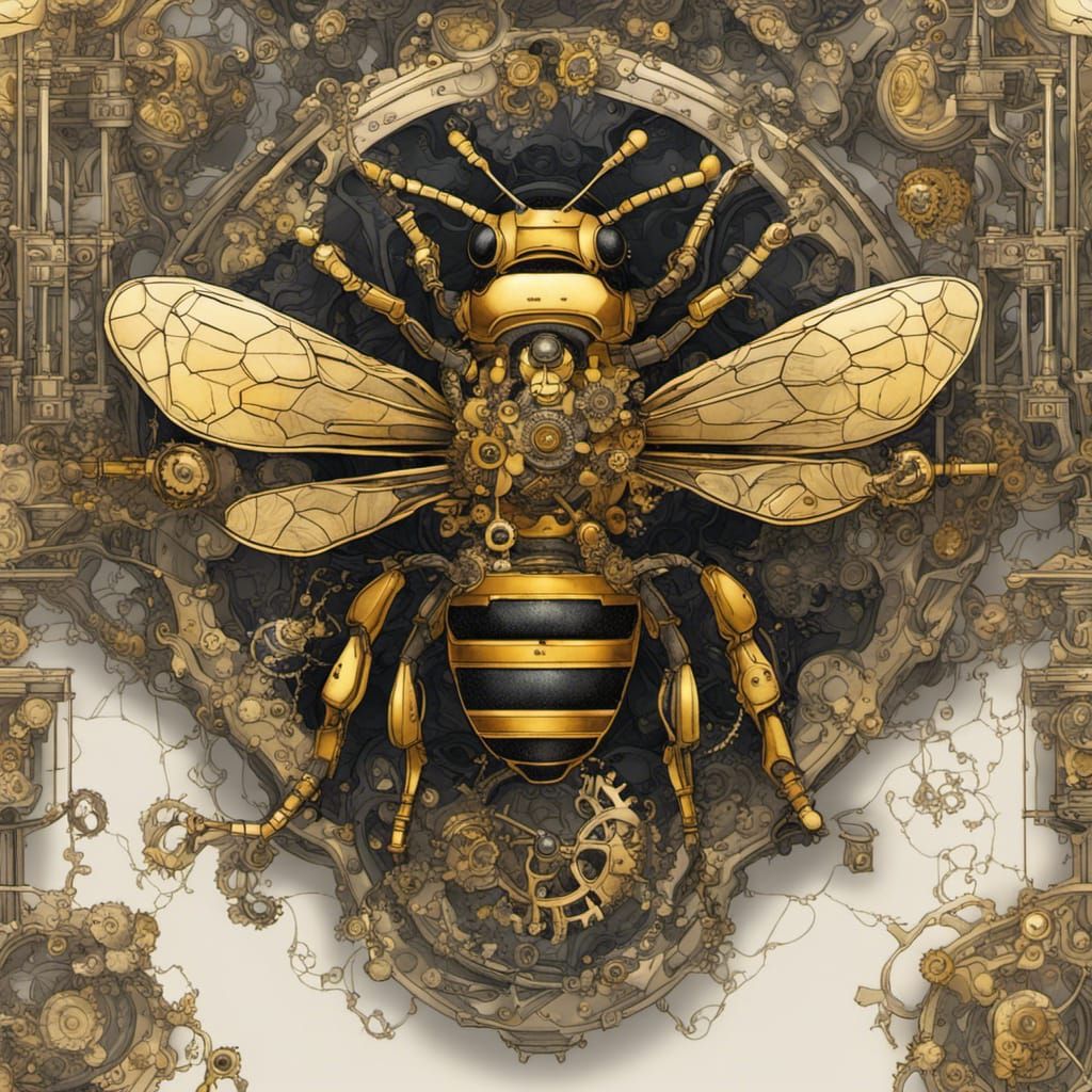 Mechanical Bee Collecting Gears in Rococo Style