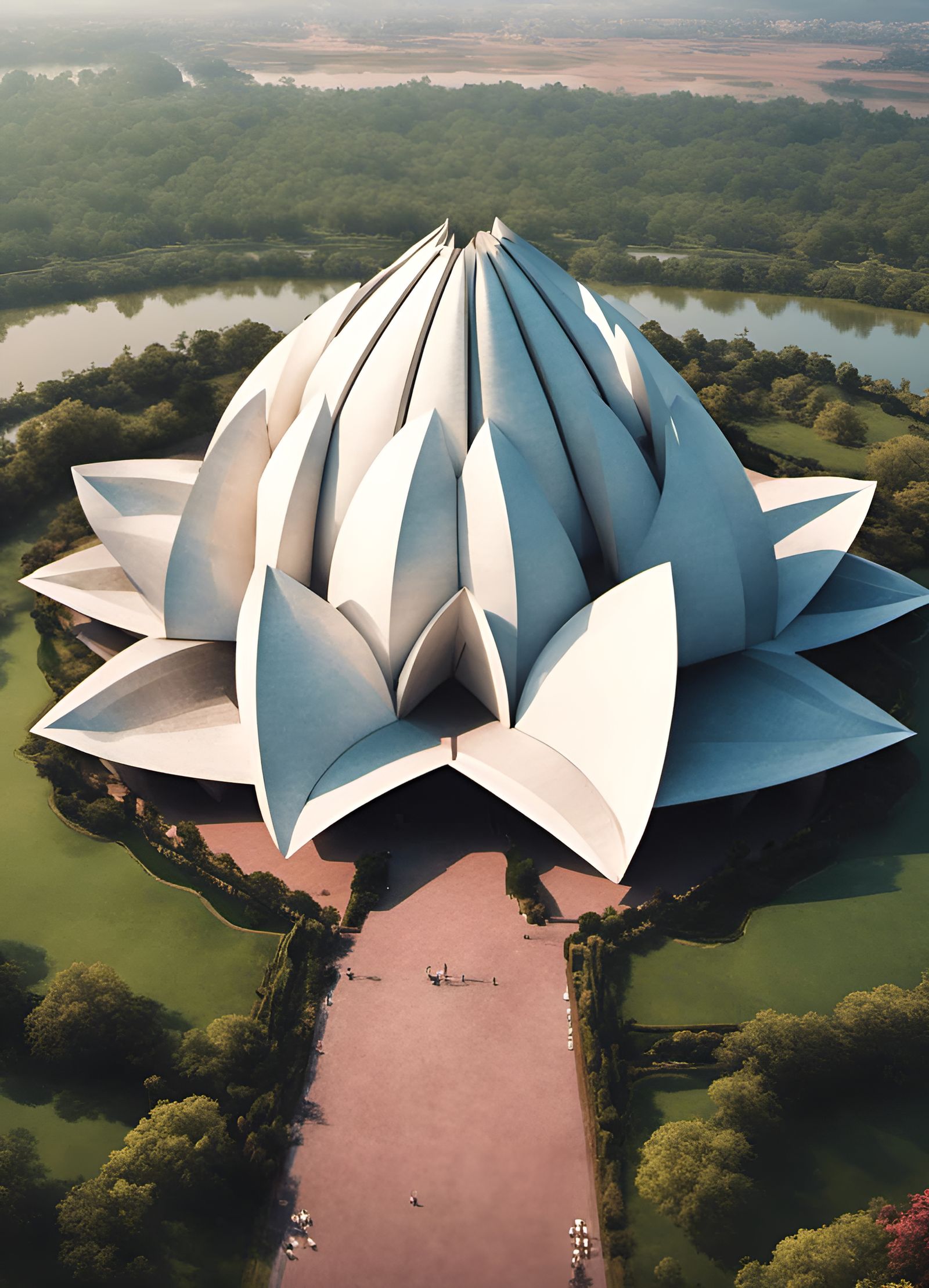 Aerial View of Lotus Temple in India