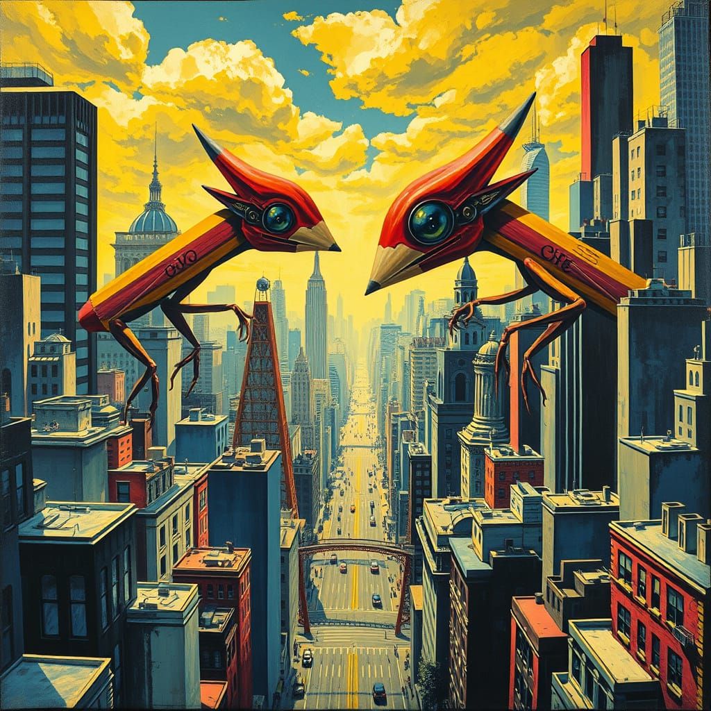 Sentient Pencils Reshape Surreal Cityscape