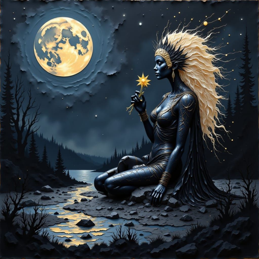 Full Moon with Dark Water Ink and Papercuts