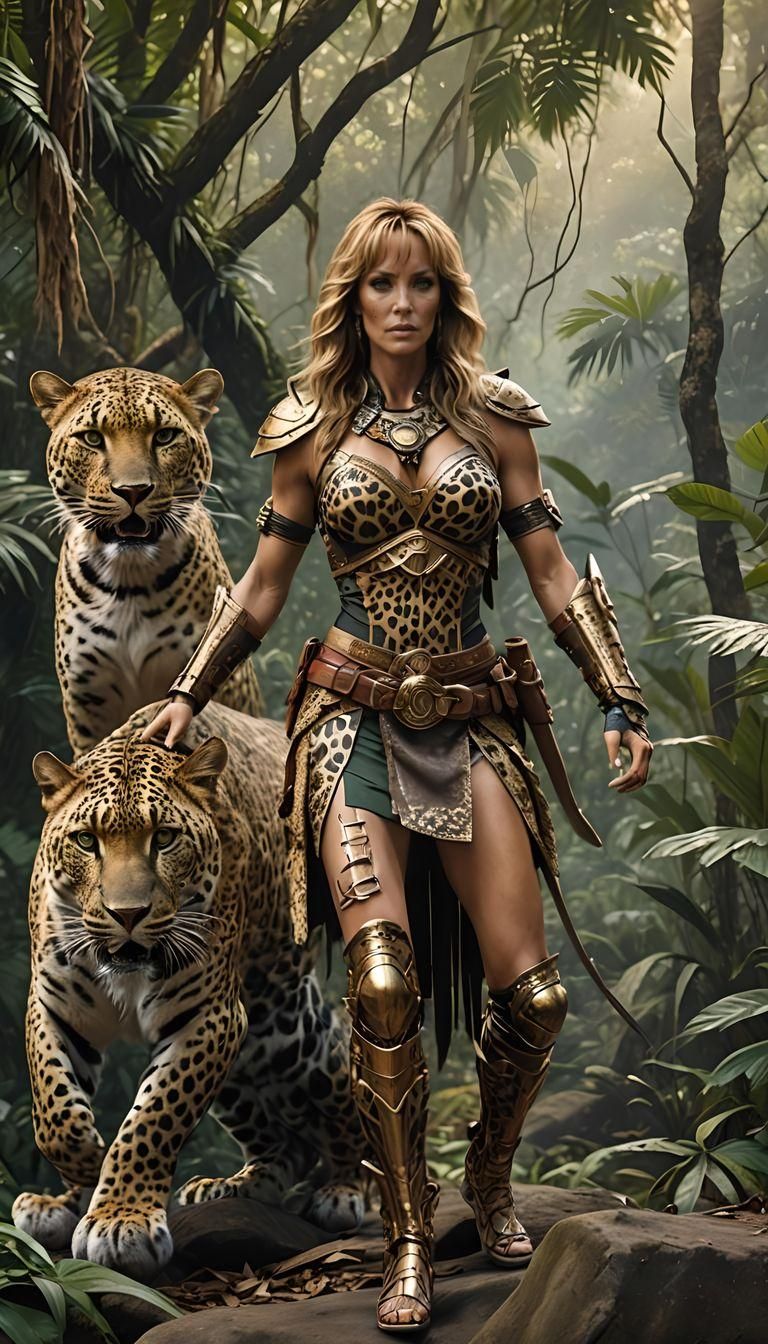 Sheena, Leopard Warrior in Jungle, Ultrarealistic 8K