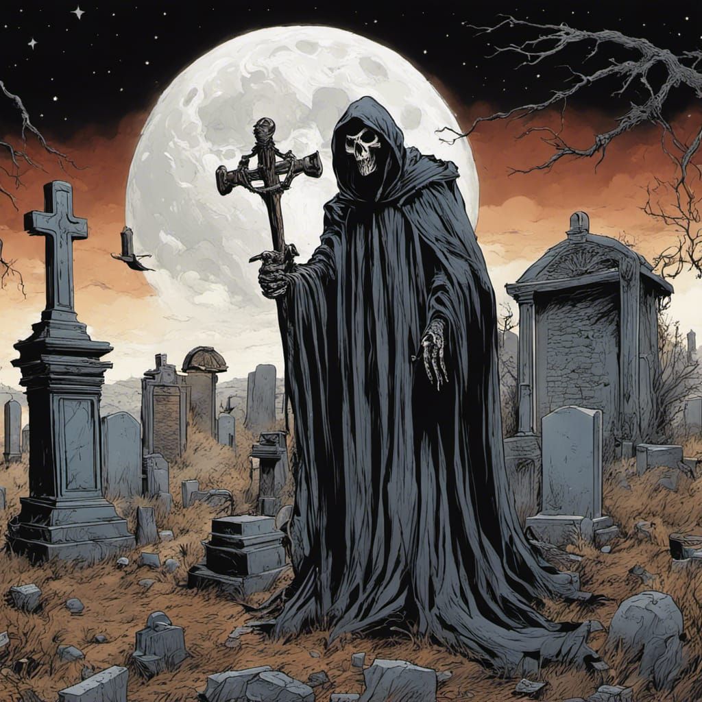 Eerie Gothic Grim Reaper Matte Painting