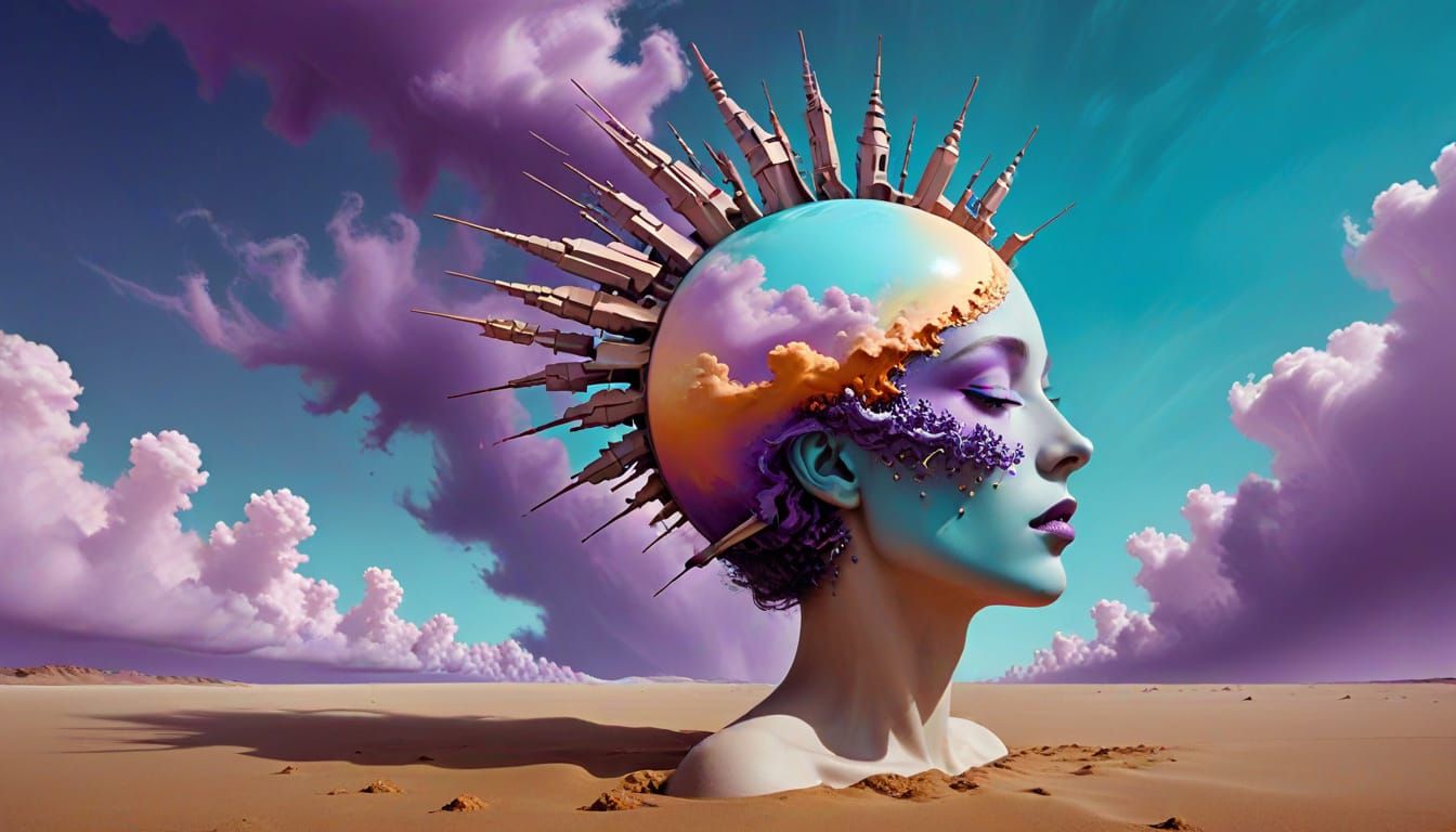 Surrealist Masterpiece: Dreamer in Turquoise Twilight