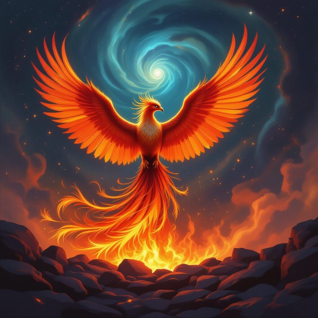 Majestic Phoenix Rises from Cosmic Embers