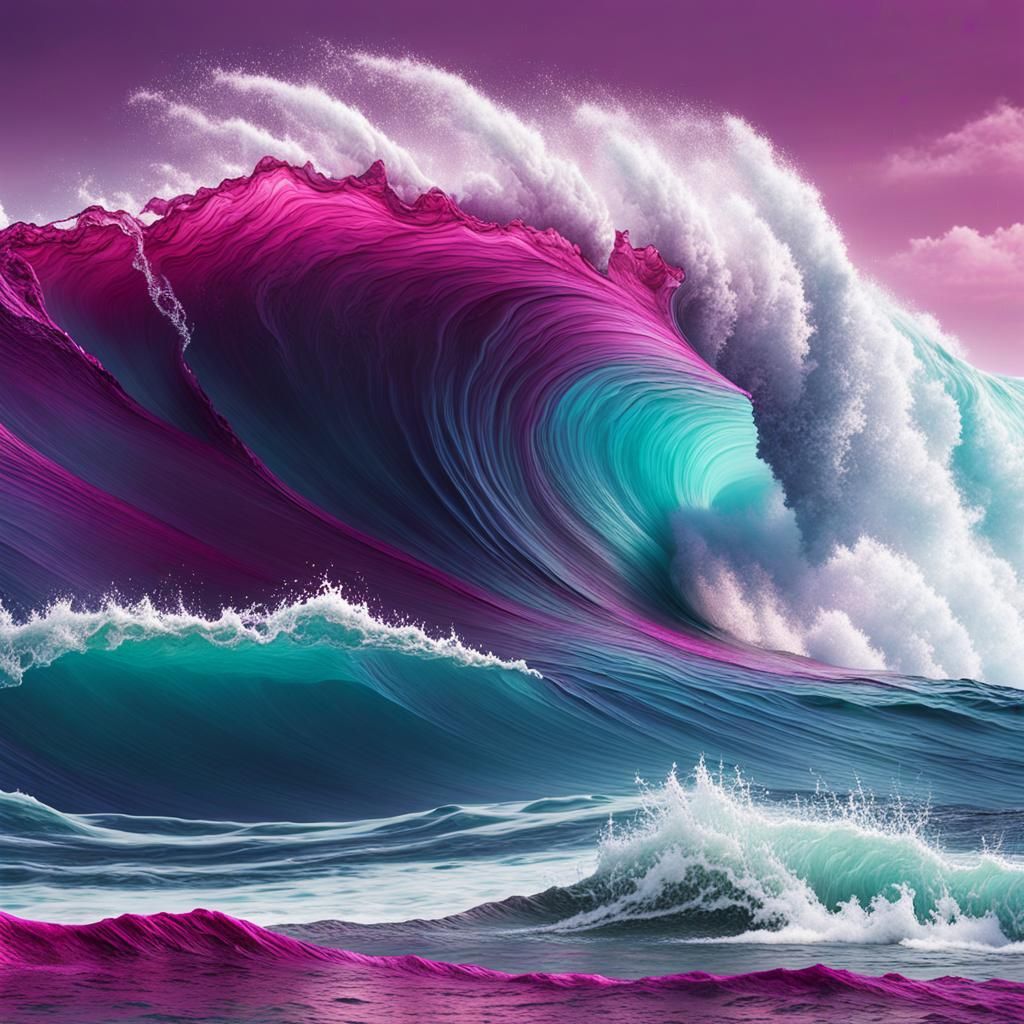 Magnificent Magenta Waves in Hyperrealistic Splash Art