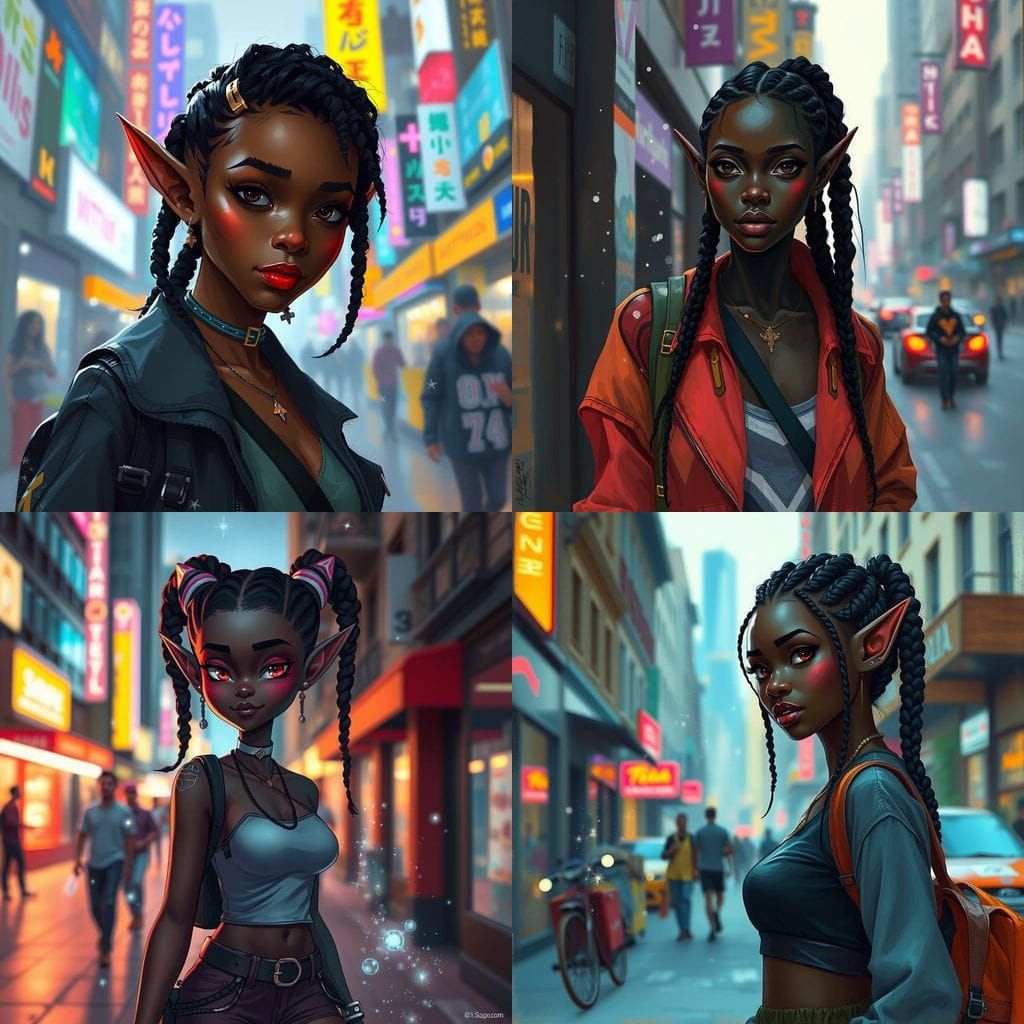 Black Elf Strolling Down City Street with Pixie Dust