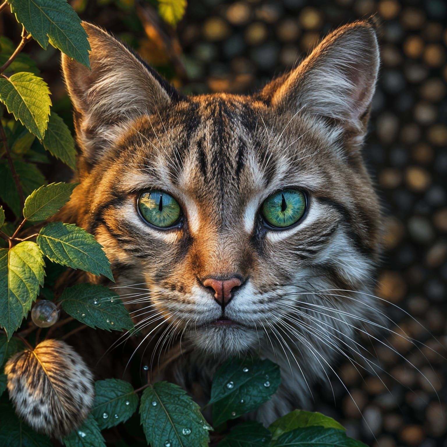 Vibrant Cinematic Mosaic of a Cat's Intense Eyes
