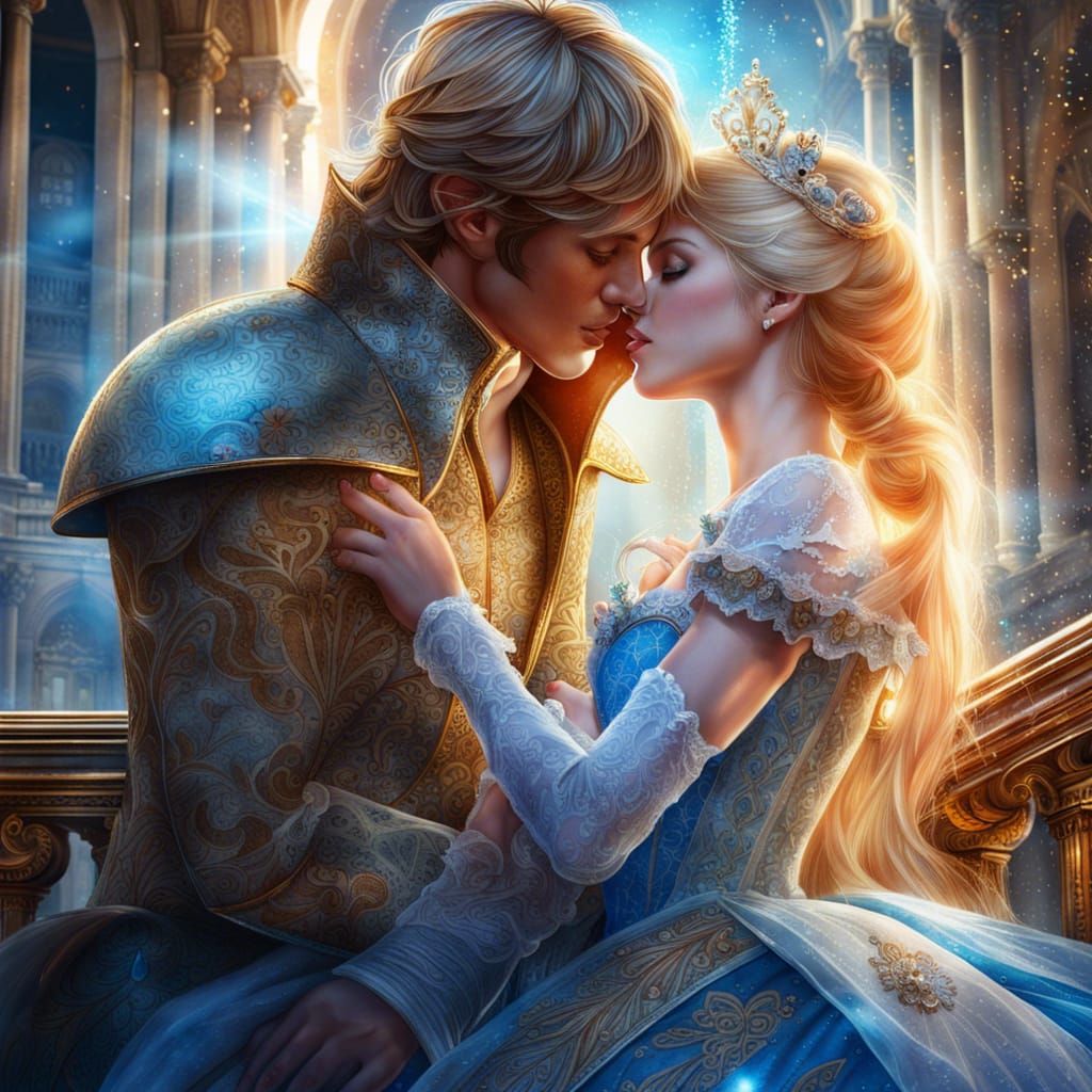 Cinderella and Prince Charming Kiss: Hyperrealistic Digital ...